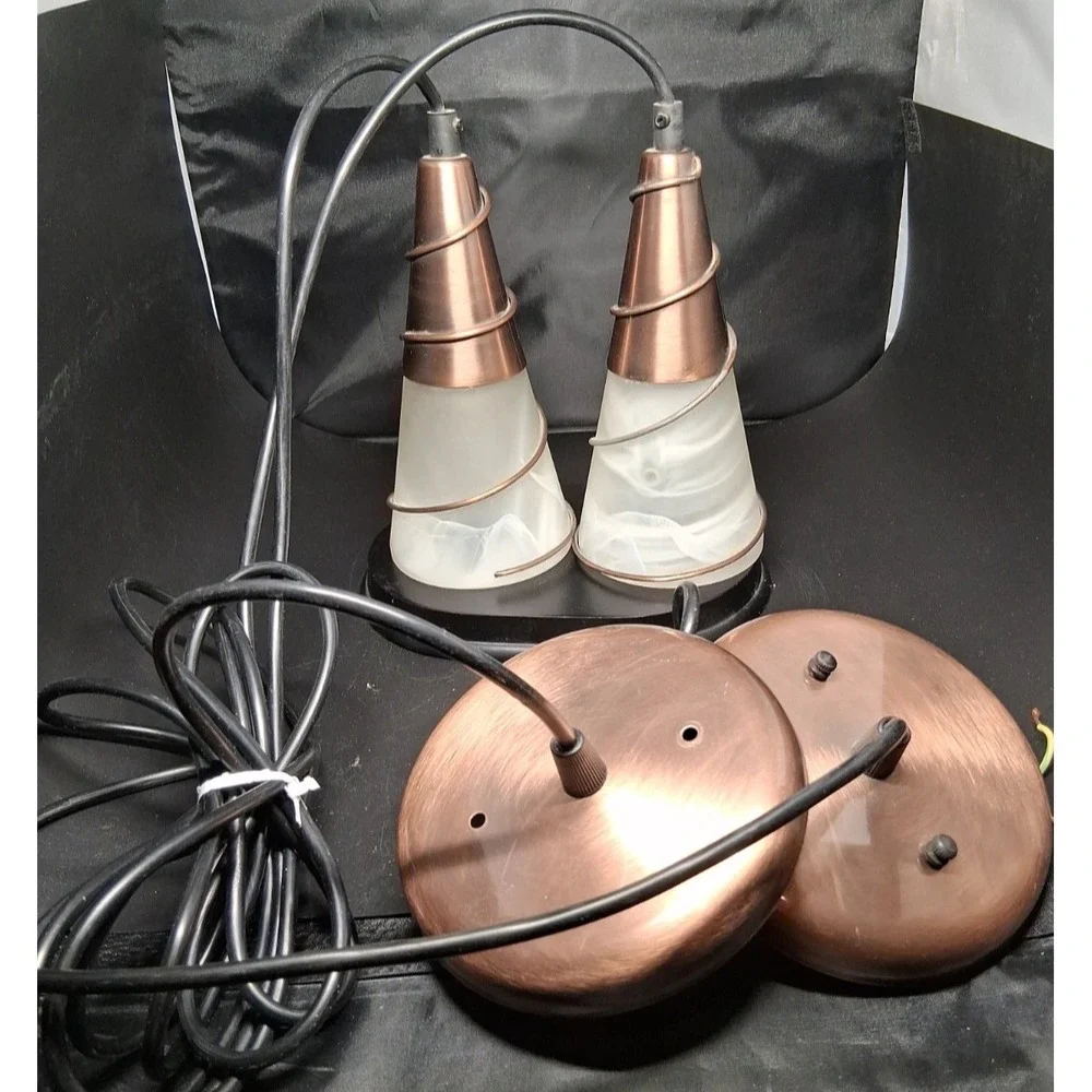 Pair of Copper and Glass Cone Pendant Lights Made in Italy 
